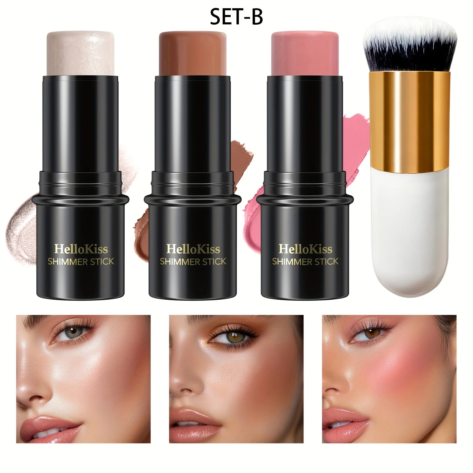 4pcs Contour Stick Set, Highlighter, Blush & Bronzer with Highlight Brush Long-Lasting, Perfect for Halloween & Graduation Gifts Qme 9504B-020-2