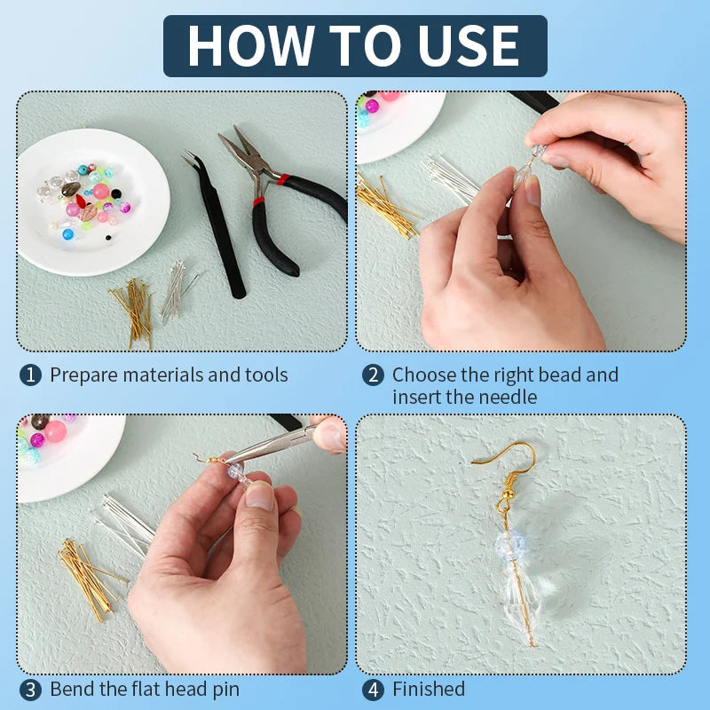 100-200pcs/lot 15-70mm Flat Head Pins Gold/Silver Color/Rhodium Headpins For DIY Jewelry Findings Making Accessories Supplies Qme