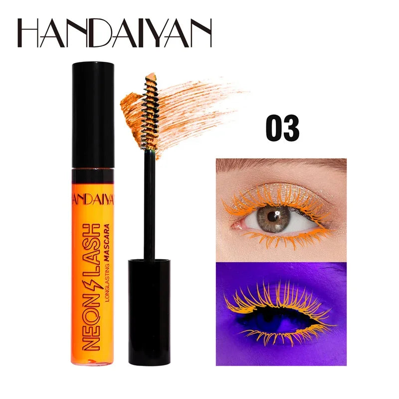 Fluorescence Mascara Waterproof No Blooming Fast Dry Colorful Neon Eyelashes Curling Yellow Blue Lengthens Eye Lashes Cosmetics Qme 03