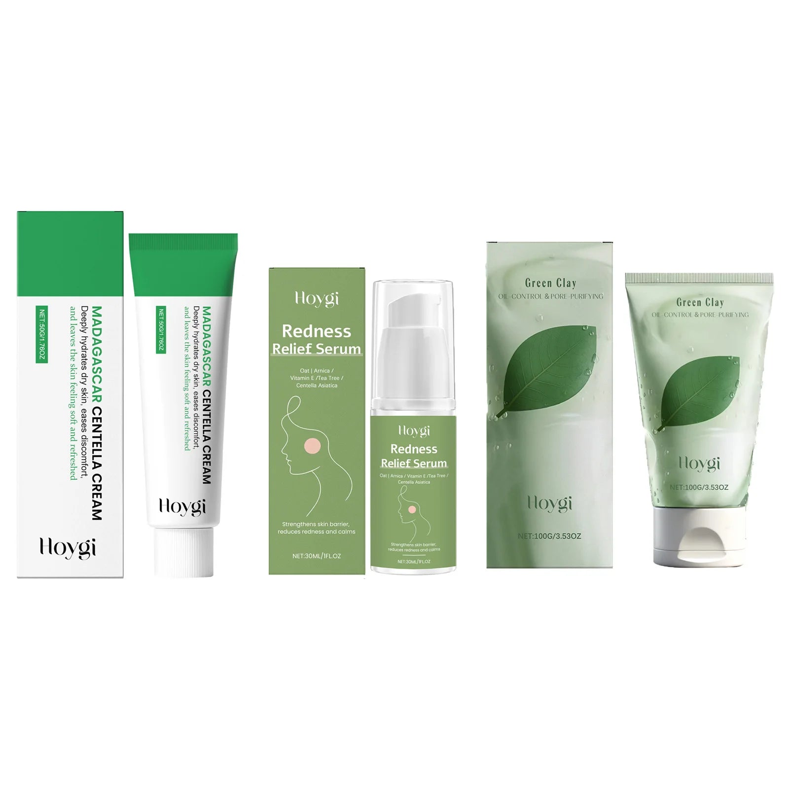 Centella Asiatica Skincare Set Green Clay Cleanser Centella Cream & Serum For Sensitive & Acne Prone Skin Moisturizing Soothing Qme 3 IN 1