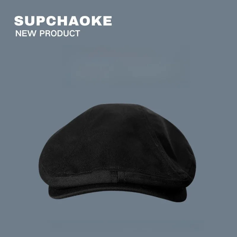 Korean Vintage Beret Cap Men Women British Painter Daily Travel Party Qme black