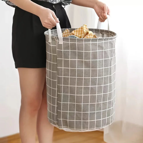 1 Foldable Fabric Cotton Linen Dirty Clothes Basket Large Storage Qme GRAY