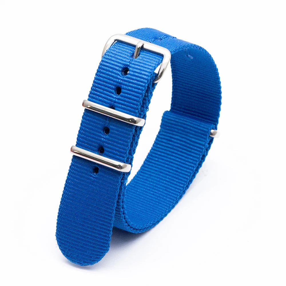 F Nylon Watch Band Watch Straps Replacement with Stainless Steel Buckle for Men and Women's Watch Band Replacing 18 20 22 24MM Qme Blue 24mm