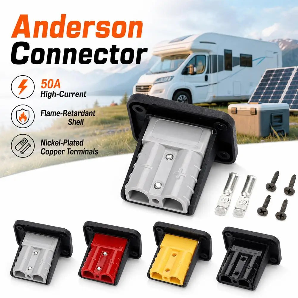 50 Amp Charging Battery Connector Flush Mount Anderson Plug Kit Mounting Bracket Panel Cover Accessories for Caravan Camper Boat Qme