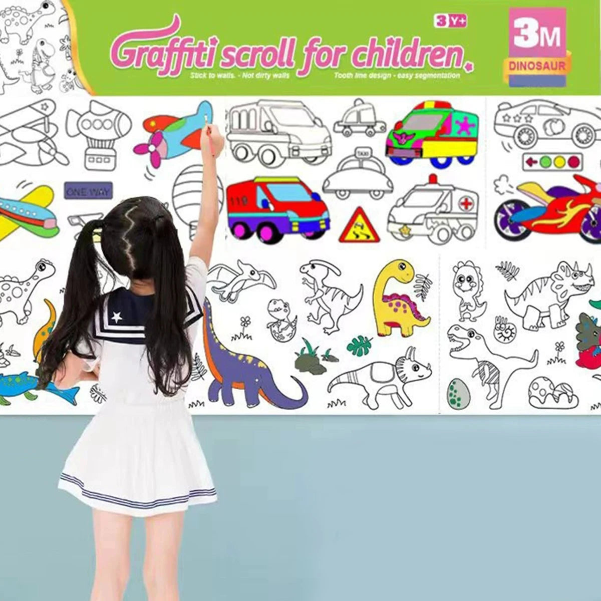 Children's Doodle Scroll Childrens Drawing Roll - 3M, DIY Coloring Paper Roll Color Filling Graffiti Paper-cut Painting School Qme