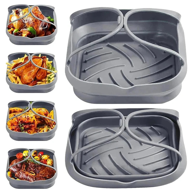 Air Fryer Silicone Basket Tray Pot Handle Square Airfryer Baking Mold Qme