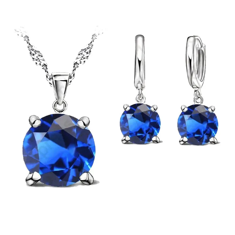 Hot Selling 4 Claws Cubic Zirconia CZ 925 Sterling Silver Color Jewelry Sets Pendant Necklace Earring for Women Wedding Sets Qme