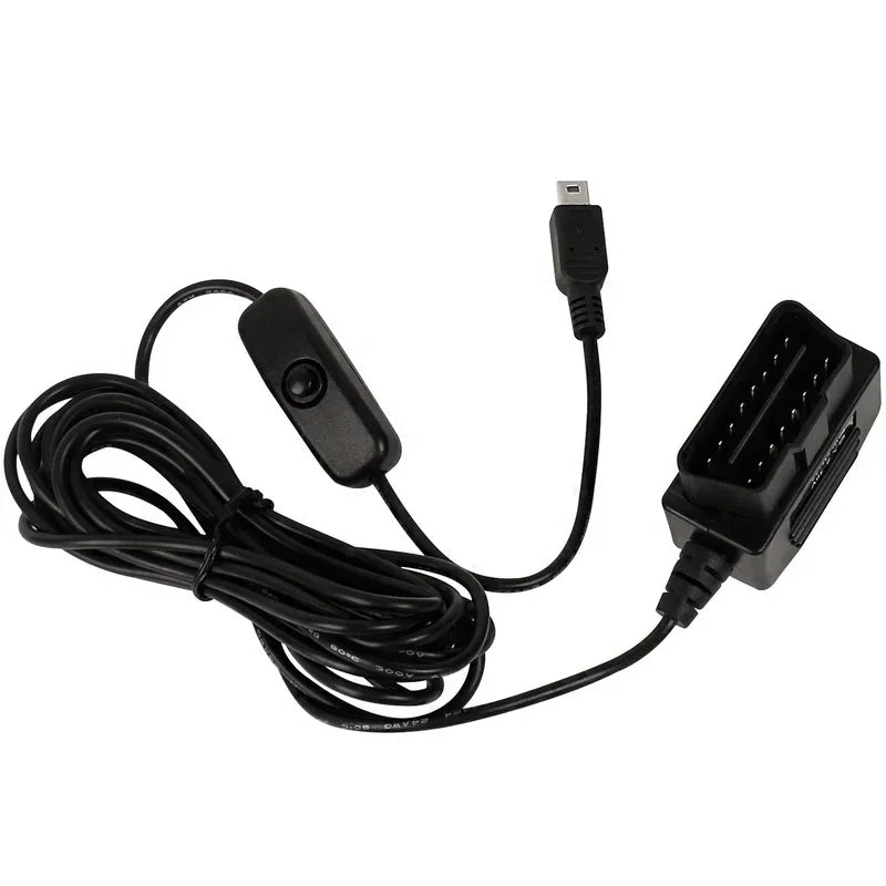 Output 5V 2A Mini Micro 5PIN USB Ports Car OBD Cigarette Adapter Lighter Power Box with 3.5m Switch Cable for Dash Cam Charging Qme