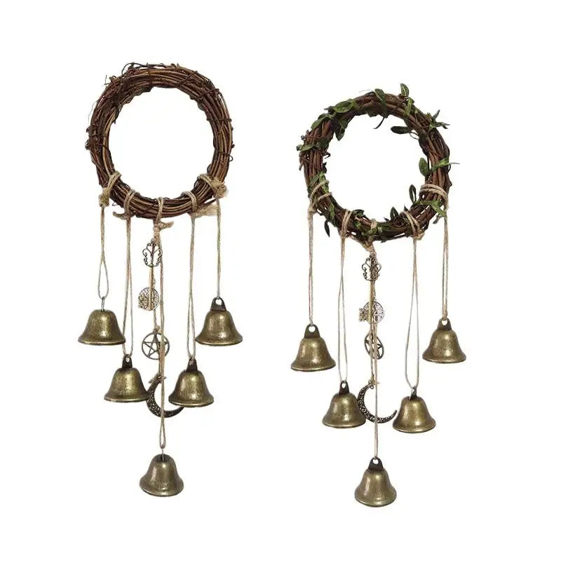 Home Door Hanging Witch Rattan Wreath Rope Porch Garden Bells Decor Qme