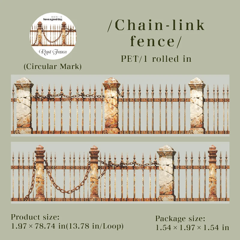 1Roll Vintage Rustic Fence Theme PET Tape for Scrapbooking, Bullet Journal, Collage, DIY Crafts, Phone Case, Laptop Decoration Qme 6