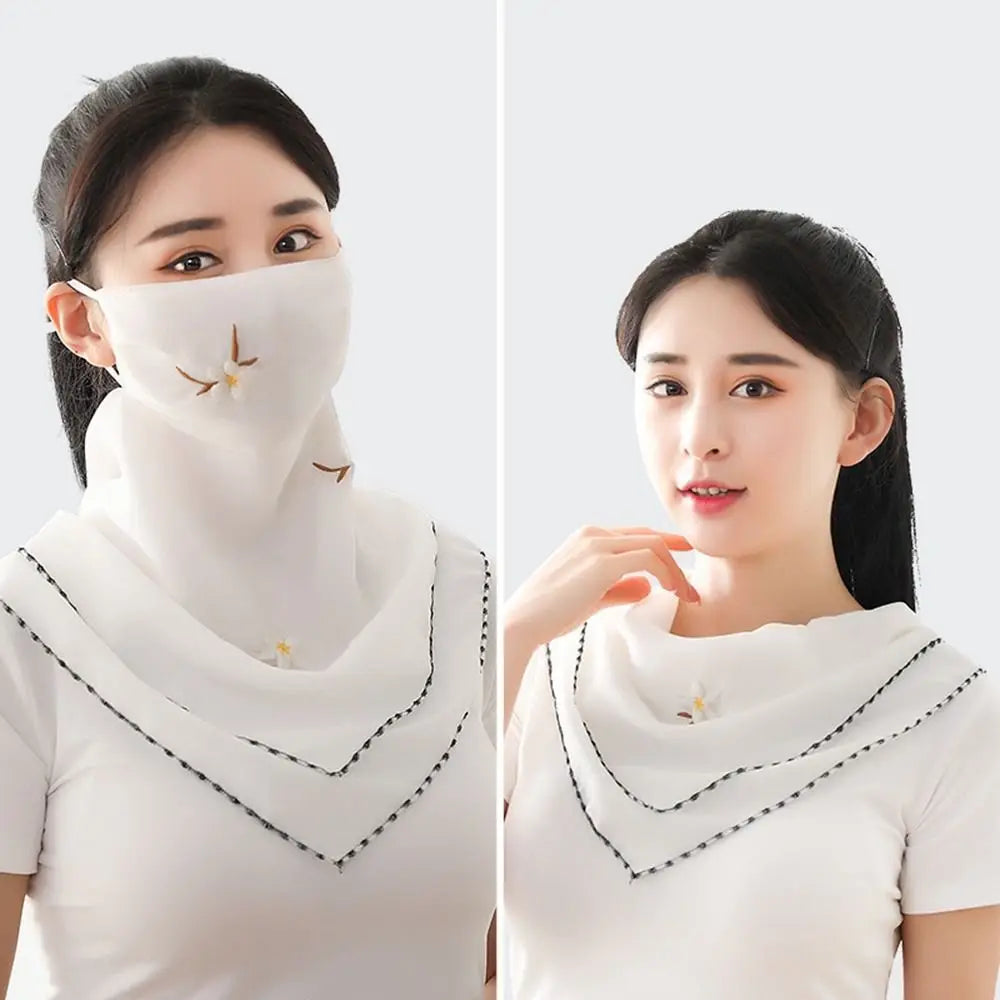 Neck Scarf Embroidered Scarf Sun UV Protection Unisex Hiking Fishing Ice Silk Mask Triangular Scarf Face Cover Sunscreen Veil Qme J