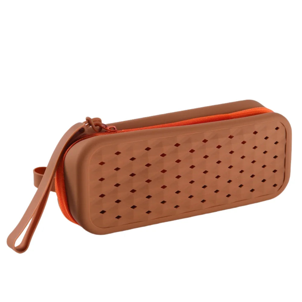 Portable Silicone Swim Goggle Case Waterproof Breathable Swimming Goggles Protection Box with Drain Hole with Carabiners Qme Coffee