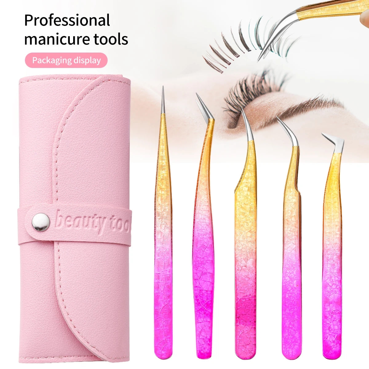 5 Eyelash Tweezers Extension Volume Tool Strap Stainless Steel Sharp Qme