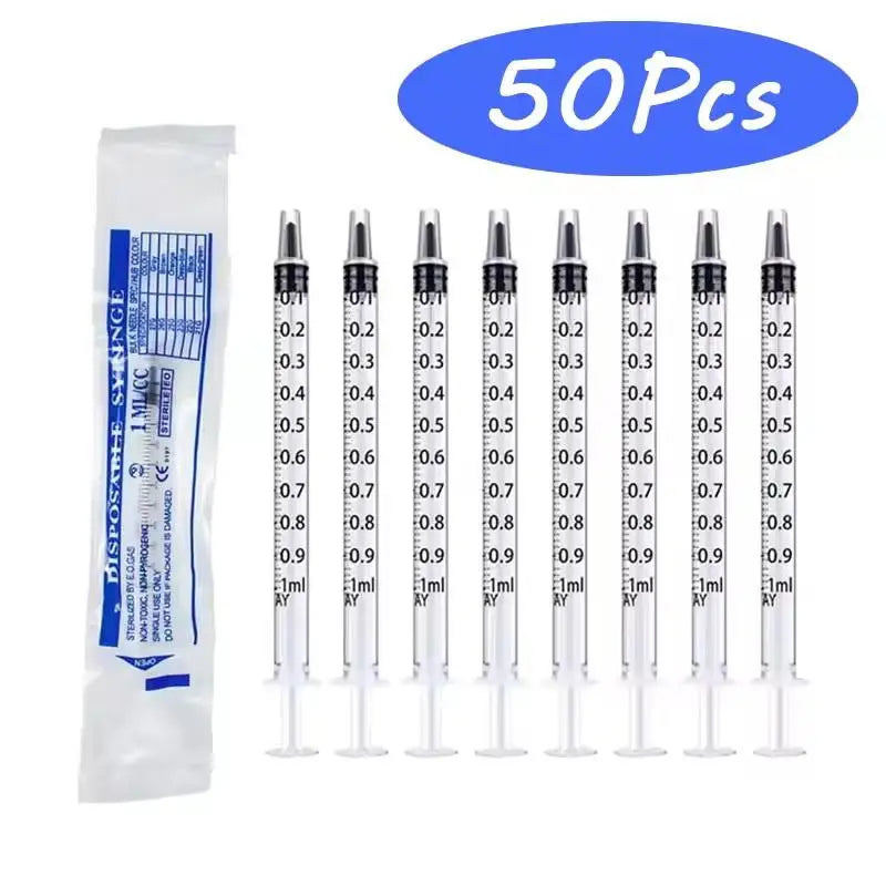 10-50Pcs 1ml Sterile Straight Mouth Plastic Syringe Individually Packed No Needle For Labs,Measuring Liquid,Feeding Pets Tools Qme 50pcs