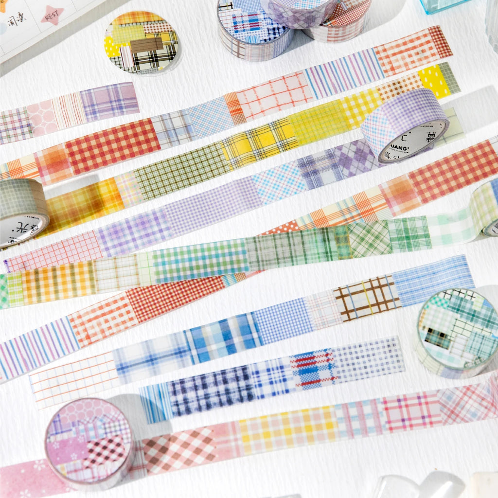 1 Roll Linen Plaid Theme Retro Washi Tape for DIY Journal, Photo Frame Collage Material, Scrapbook, Phone Case Decoration Qme