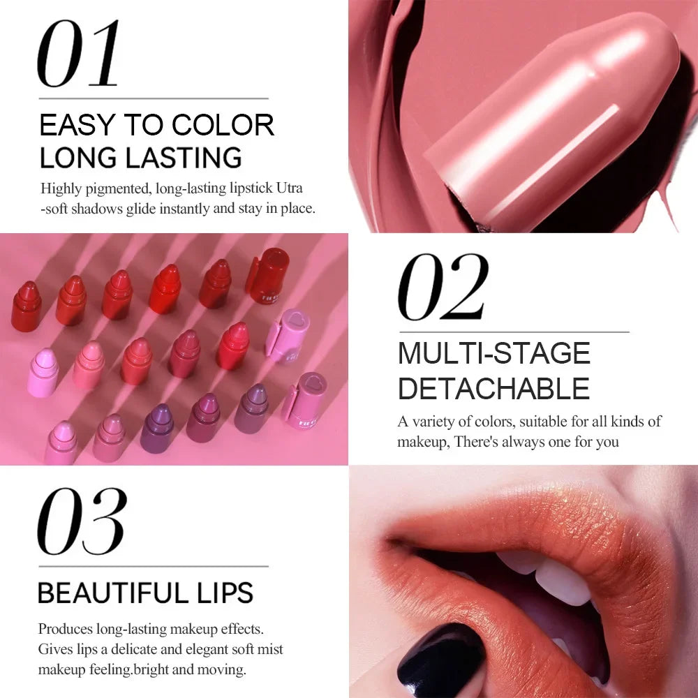 5In1 Combination Peach Matte Lipstick Kit Waterproof Non-Stick Cup Purple Red Lip Stain Tint Cosmetic Nude Lipstick Pen Makeup Qme
