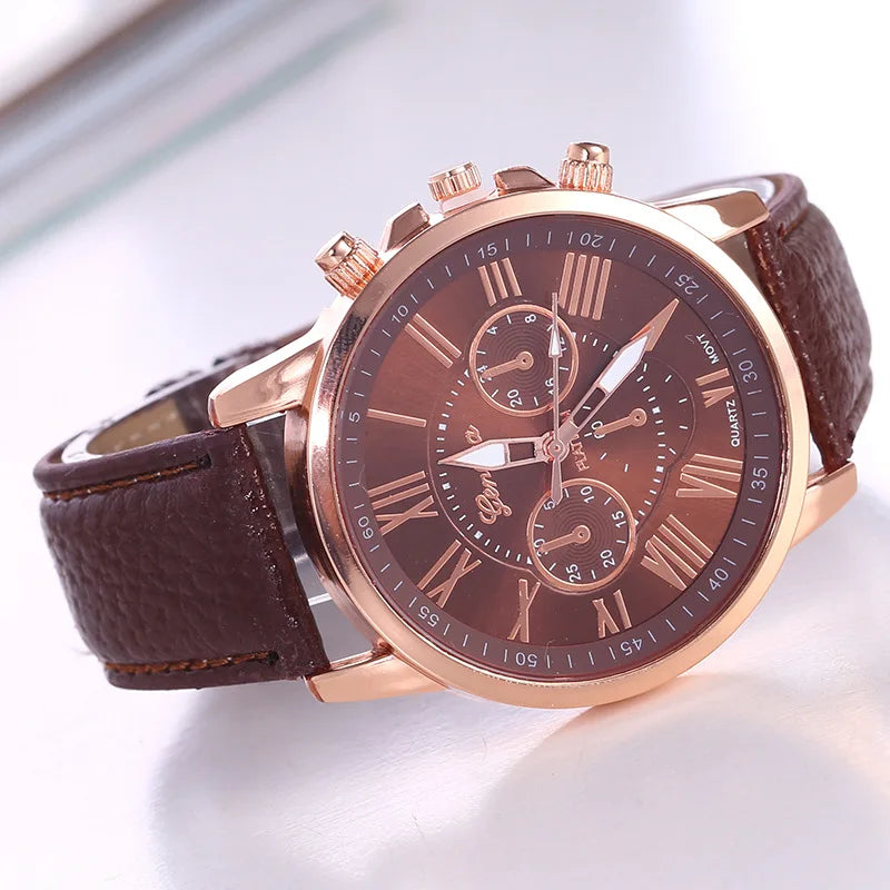 Womens Watches Brand Sport Style Fashion Ladies Watch Leather Watch Women Girls Female Quartz Wristwatches Montre Femme Qme Brown