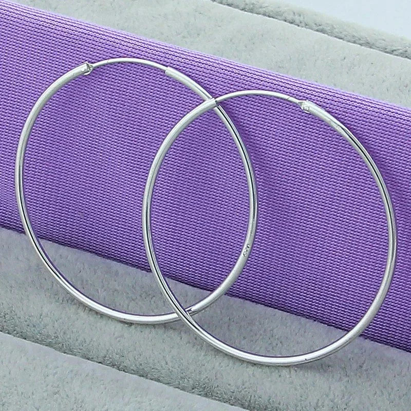 Round Circle 50/60mm Hoop Earrings Silver Color For Woman Wedding Engagement Party Fashion Charm Jewelry Gift Qme 50MM