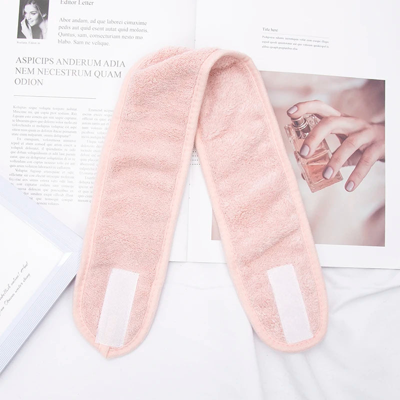 Women Adjustable SPA Facial Headband Bath Makeup Hair Band Headbands Qme Pink
