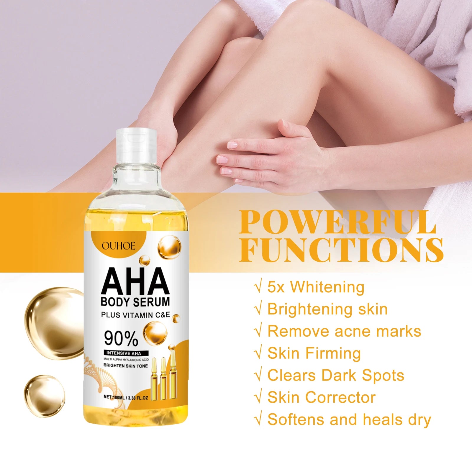 AHA Body Serum Moisturizing Brightening Spots Eraser Corrector Shrink Pore Repair Lighten Body Face Skin Hydrating Face Serum Qme
