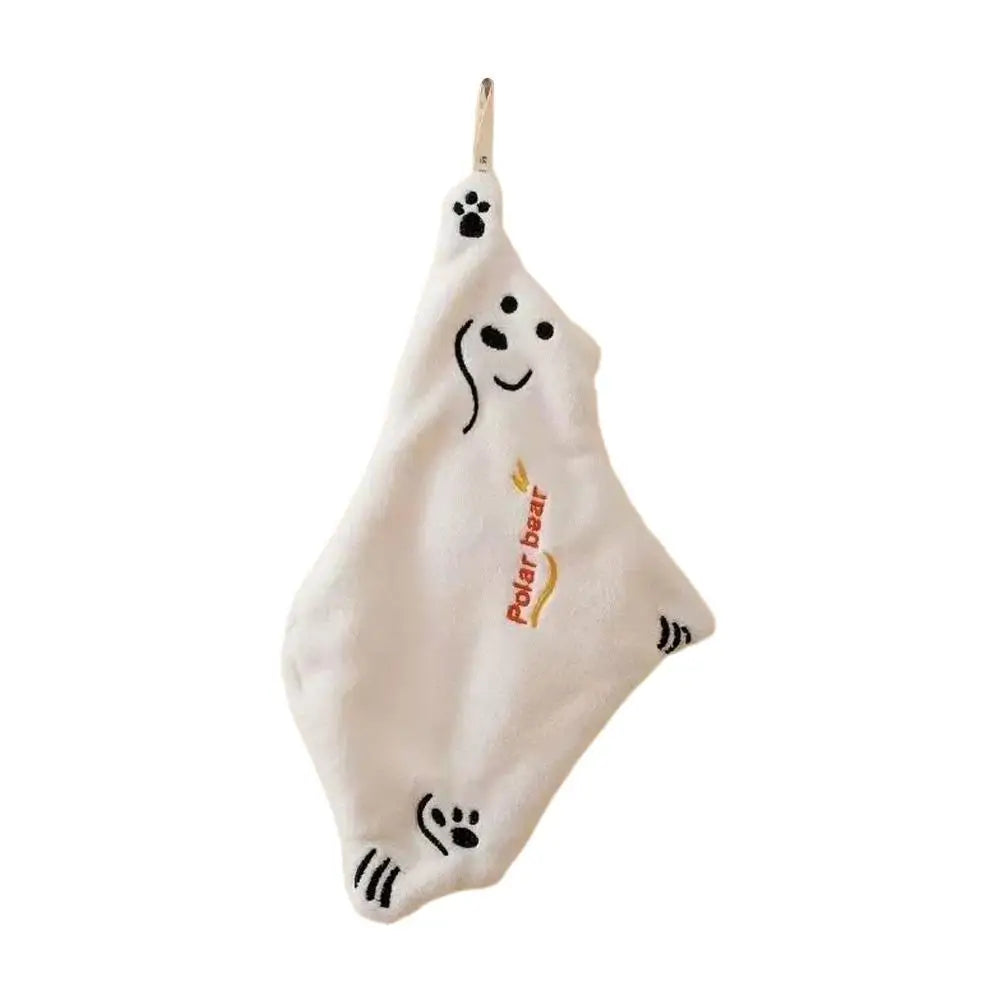 Polar Bear Coral Velvet Hand Towel Kitchen Bathroom Ultra Soft Qme White