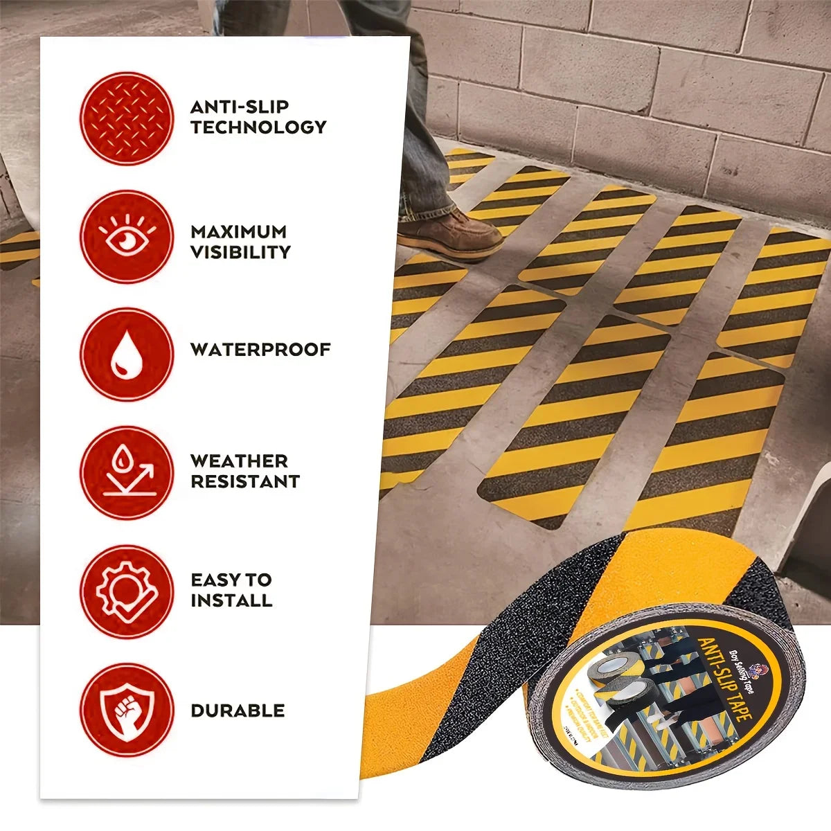 Anti Slip Safety Tape, Used for Anti Slip of Stairs and Steps, Strong Ground Grinding Tape (Yellow/Black) Hazard Warning Tape Qme