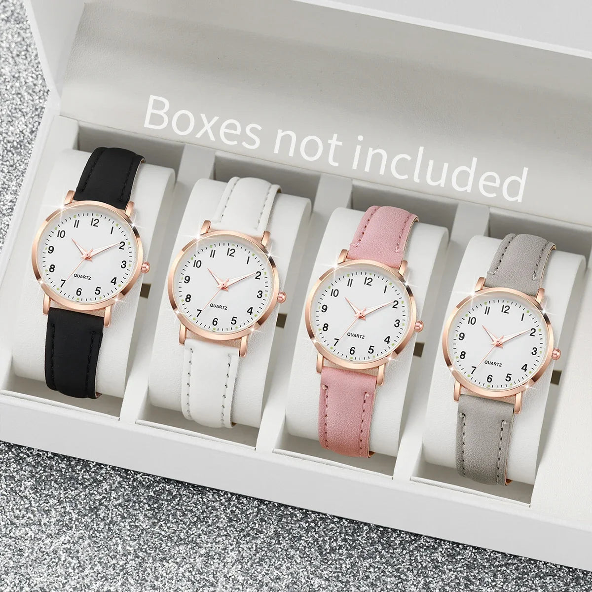 20261/3/4/5PCS Fashion Arabic Dial Women Quartz Watch Casual Leather Strap Wristwatch for Girls Clock Gift（Without Box） Qme