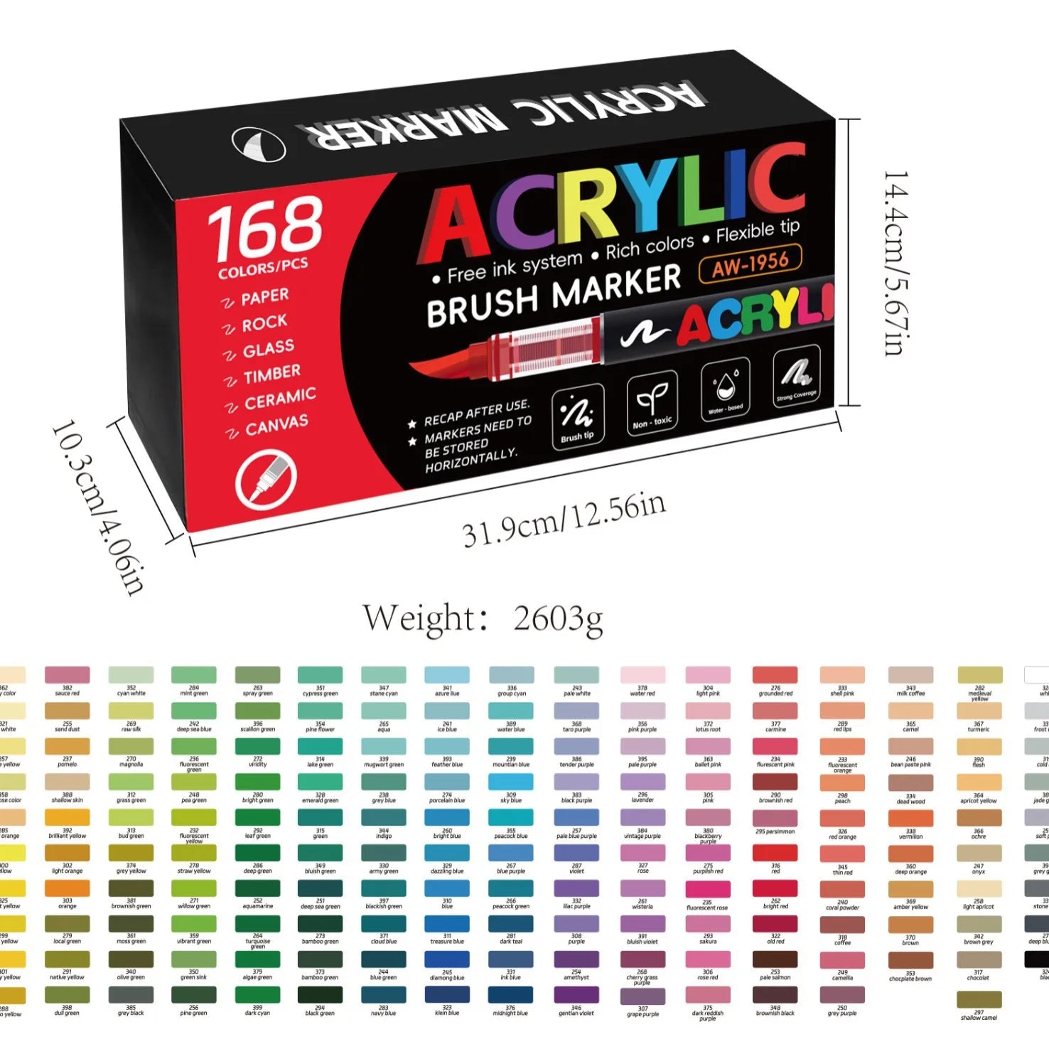 168 Colors Acrylic Markers, Automatic Ink Control System with Soft Brush Tip Acrylic Paint Pens for Rock Painting, DIY Crafts Qme 168 colors