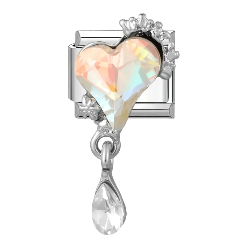 Shiny Round Pearl Zircon Flower Crystal Heart Italian Charm Links Fit 9mm Stainless Steel Bracelet Women Jewelry DIY Making Gift Qme Style 10
