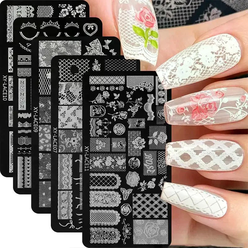 Nail Stamping Plates Rustproof Stainless Steel Lace Floral Patterns Qme