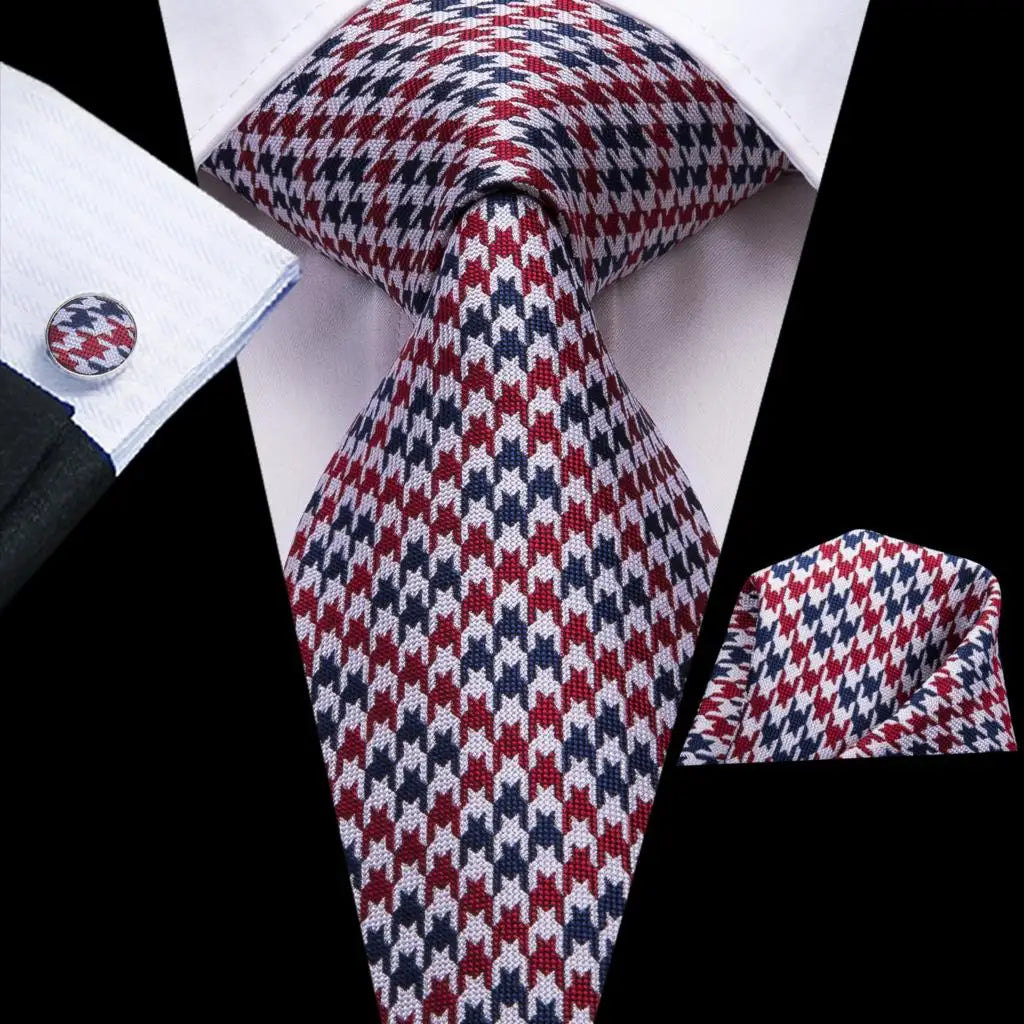 Hi-tie Designer Grey Plaid Novelty Silk Wedding Tie Men Handky