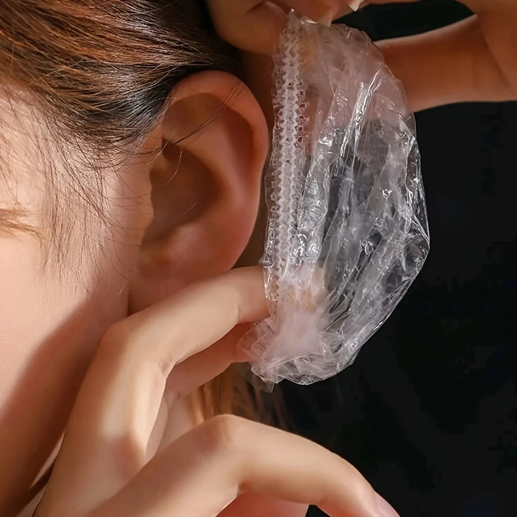 100Pcs Disposable high quality earmuffs - clear hygienic protection for showers, hair coloring, salons and spas Qme