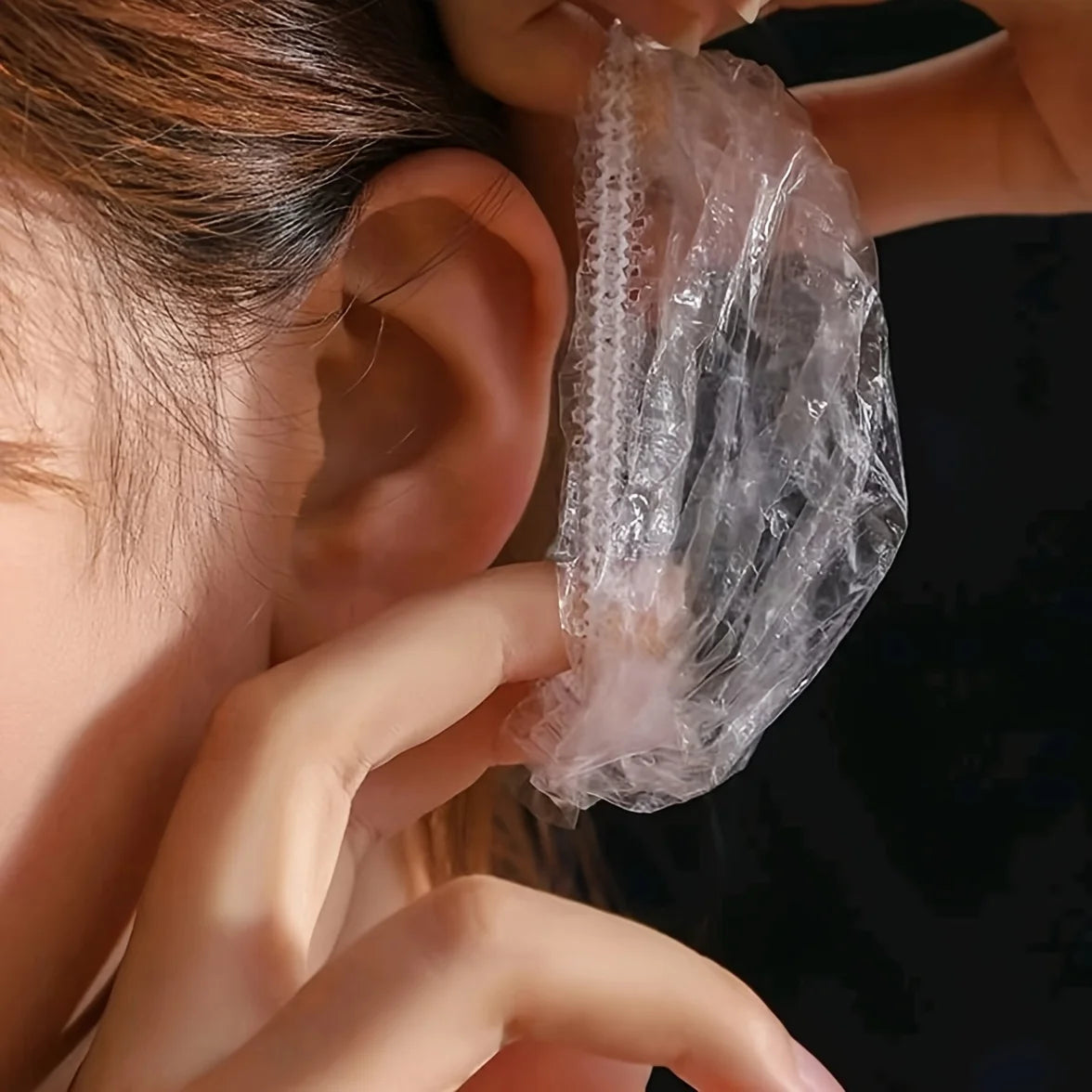 100Pcs Disposable high quality earmuffs - clear hygienic protection for showers, hair coloring, salons and spas Qme