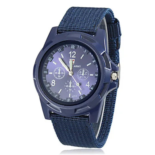 Men Army Watch Nylon Military Male Quartz Watches Fabric Canvas Strap Casual Cool Men's Sport Round Dial Relogios Wristwatch Qme Blue