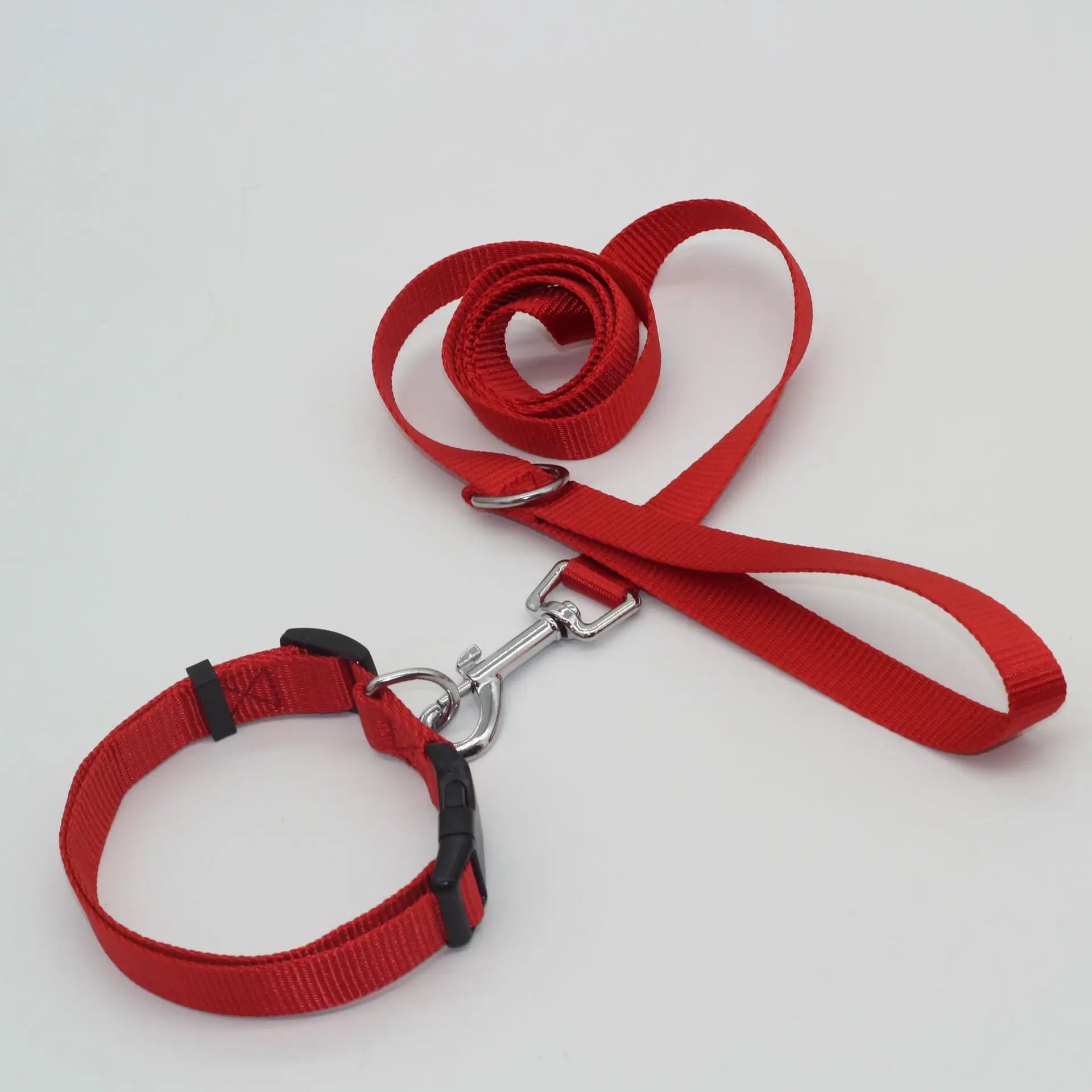 B 2/3Pcs Solid Nylon Dog Harness Collar Leash Set, Adjustable Breathable Traction Kit For Dogs Daily Walking Training Qme Red leash-collar 2.0