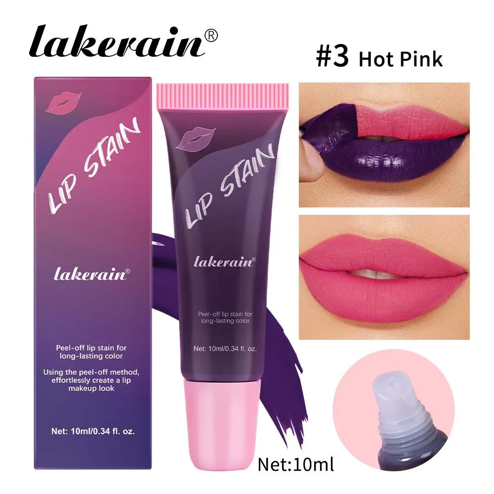Tube Lip Gloss Peel and Stick Lip Stain Longlasting Waterproof Matte Pink Peel-off Tinted Transfer Resistant Natural Lip Color Qme 03 Hot Pink