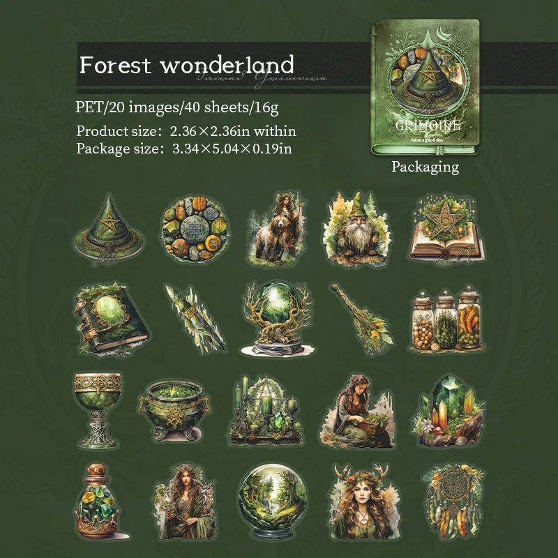40 pcs PET sticker package magic Dreamlike stickers The Witch's Treasure Chest hand tent DIY decorative collage material ﻿ Qme B