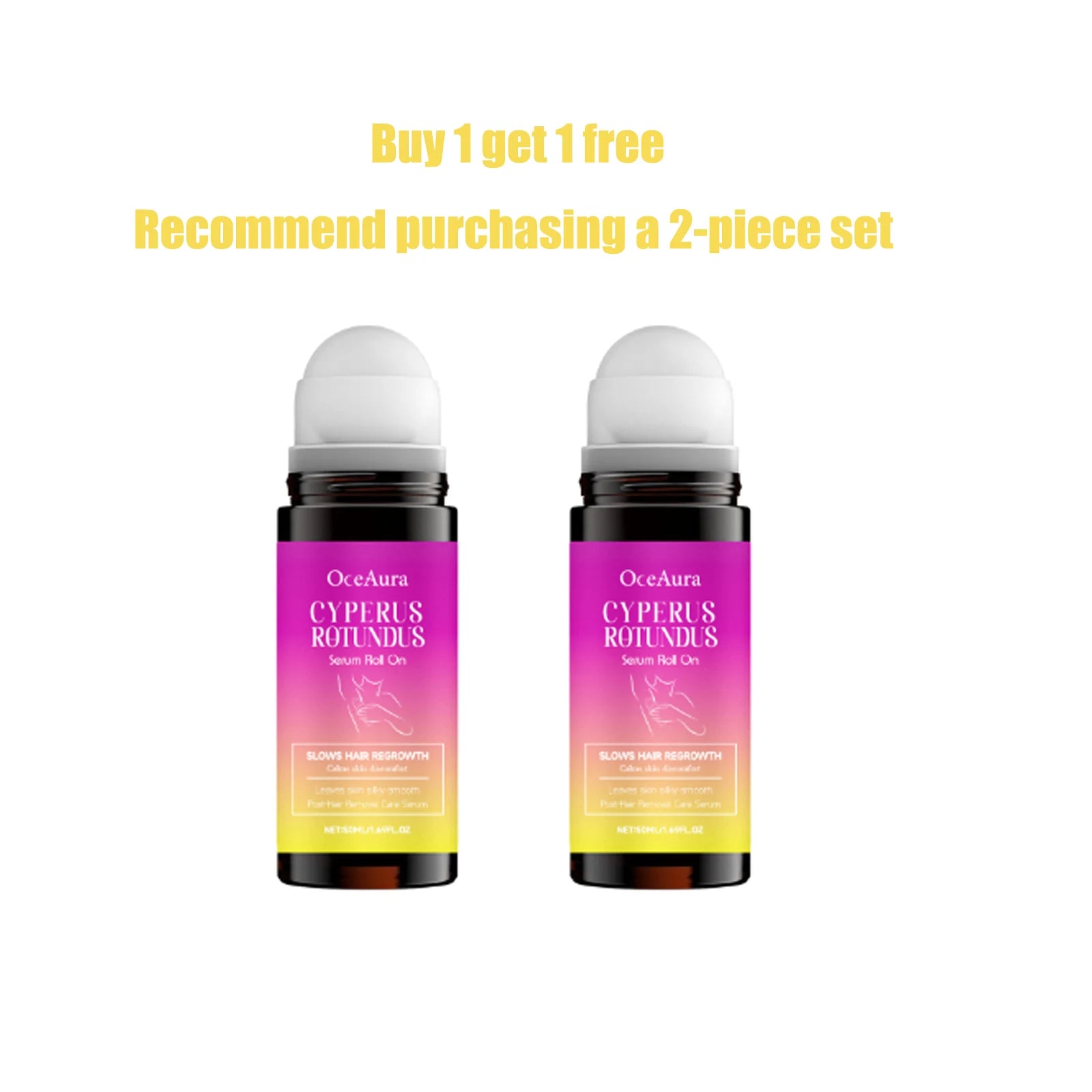 OceAura Post-Hair Removal Care Serum Roll On Hair Regrowth Slowing Skin Soothing Skin Discomfort Calming After Shave Serum 50mL Qme 50mLx2