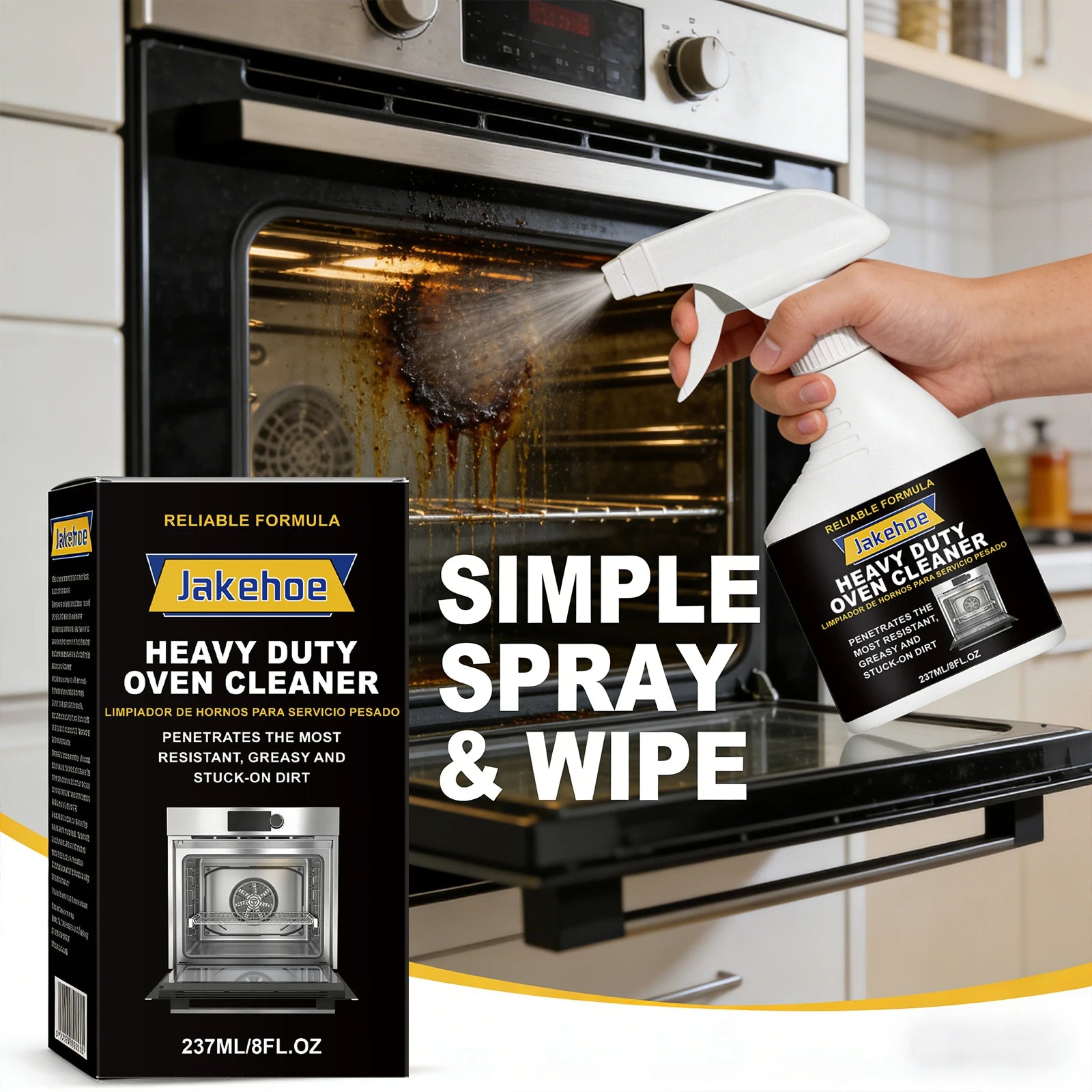 JAKEHOE Heavy Duty Oven Cleaner Removing Food Residues Decompose Stubborn Oil Stains Freshing Kitchen Oil Stains Cleaning Spray Qme