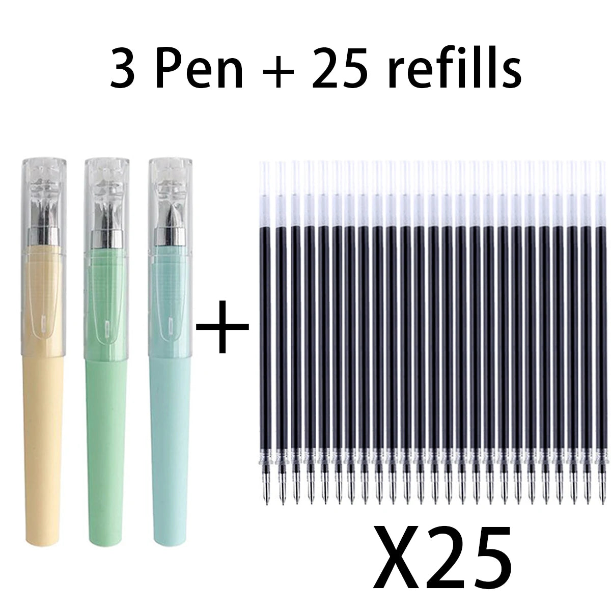 Black 0.5MM Gel Pen refills Set Mini Portable For Business Signature Students Exams Office Stationery Qme 3 Pen 25 refills C