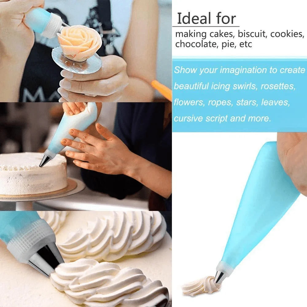 56pcs Piping Bags And Tips Set, Cake Decorating Supplies Kits For Baking With 48 Frosting Icing Tips, 2 Reusable Pastry Bags Qme