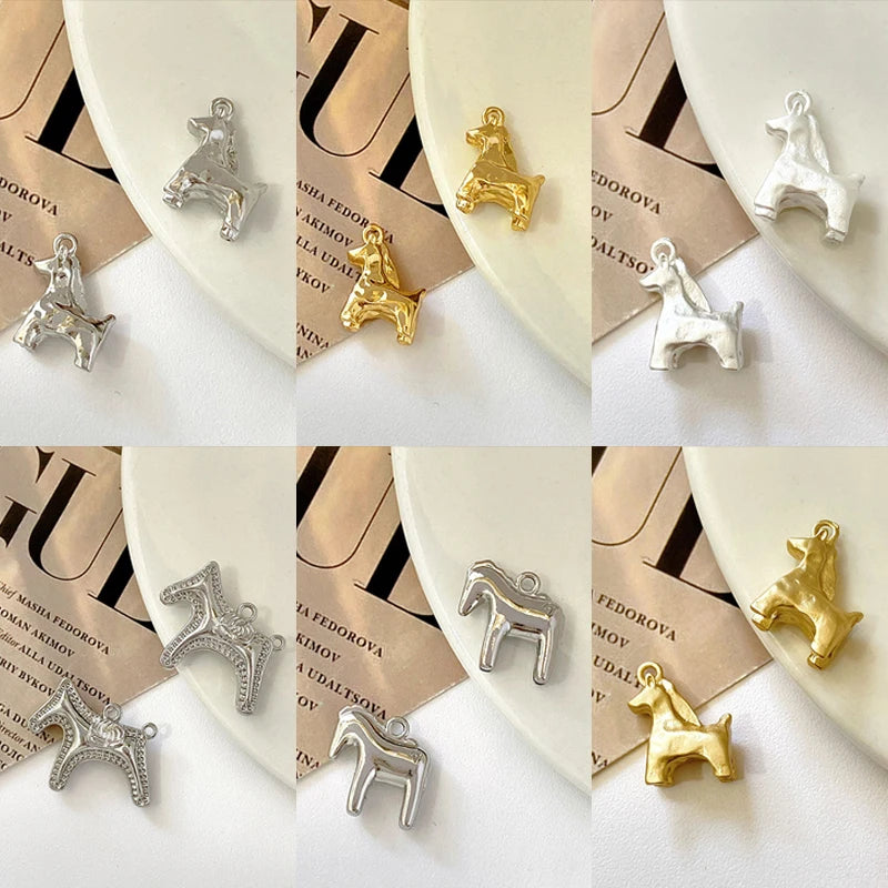 1Pcs Cute Gold Silver Color Horse Charms Pendants For Jewelry Making Necklace Earrings Bracelet DIY Accessories Supplies Qme