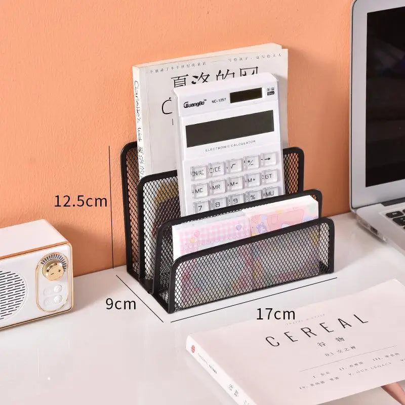 File Office Supplies Storage Rack Black Desktop Grid Metal Qme