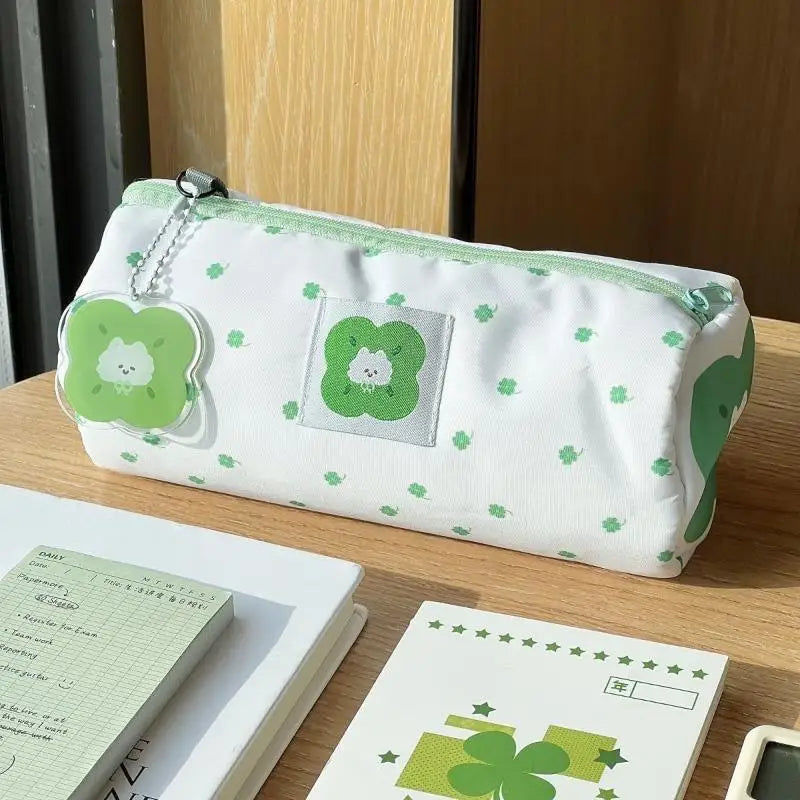 Sizeable Cute Four-leaf Clover Kitten Pencil Case Organizing Qme