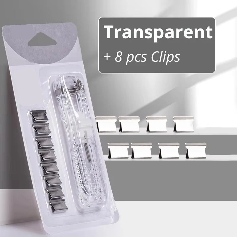 Mini Traceless Reusable Hand Clip Push Stapler Paper Book File Office Student Binder Binding Tools Supplies Accessories Qme 1pc