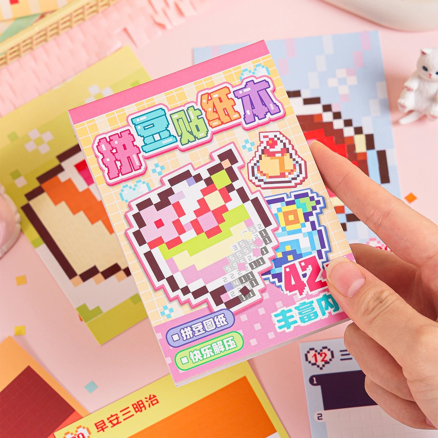 Adorable Cartoon Mini Bean Die Cut Stickers Book - 42 Pcs Handmade Decorative Scrapbooking Stickers Japanese Stationery Supplies Qme
