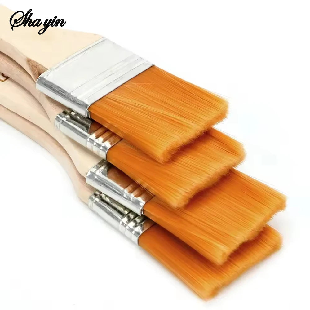 Oil Painting Bristles Wooden Art Painting Tools 4Pcs/Set Yellow-Hair Board Brush Nylon Small Brush Set Painting Brushes Qme