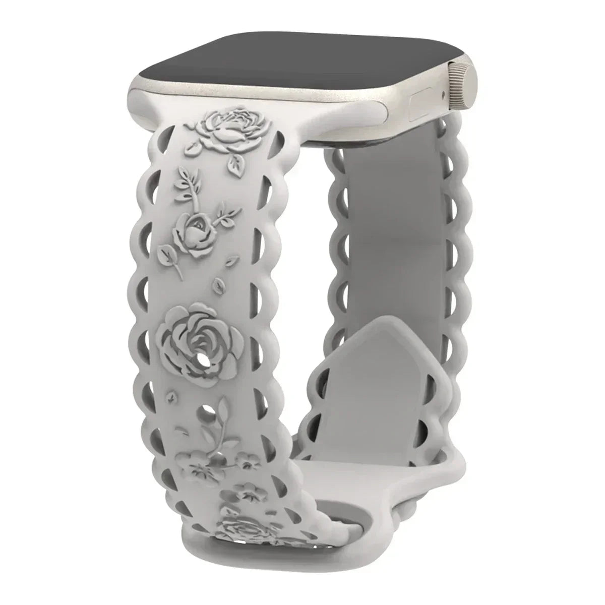 Engraved Floral Strap for Apple Watch Ultra2 49mm 45 44 42 41 40mm 38mm Silicone Band for IWatch Series 9/8/7/6/5/4/3/2/SE Ultra Qme Starlight 02 42mm 44mm 45mm 49mm