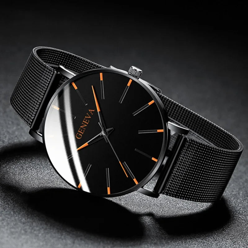 Men's Watch Blue Needle Mesh Strap Watch Geneva Fashion Business Men's Watch Watch Qme