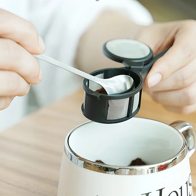 Reusable Loose Leaf Strainer Bag Coffee Capsule Powder Filter Spoon Qme